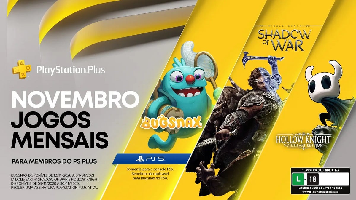PS Plus: Middle-earth: Shadow of War e Hollow Knight s&atilde;o jogos gr&aacute;tis de novembro