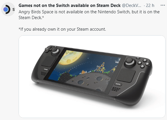 Perfil destaca jogos dispon&iacute;veis no Steam Deck que N&Atilde;O est&atilde;o dispon&iacute;veis no Switch