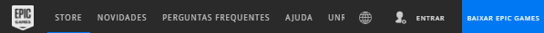 Menu do site da Epic Games