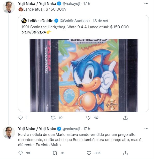 Yuji Naka reage a leil&atilde;o de cartucho do Sonic.