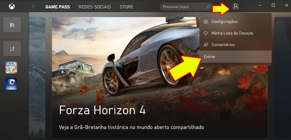 Como logar no aplicativo Xbox pelo PC para baixar os jogos gr&aacute;tis.