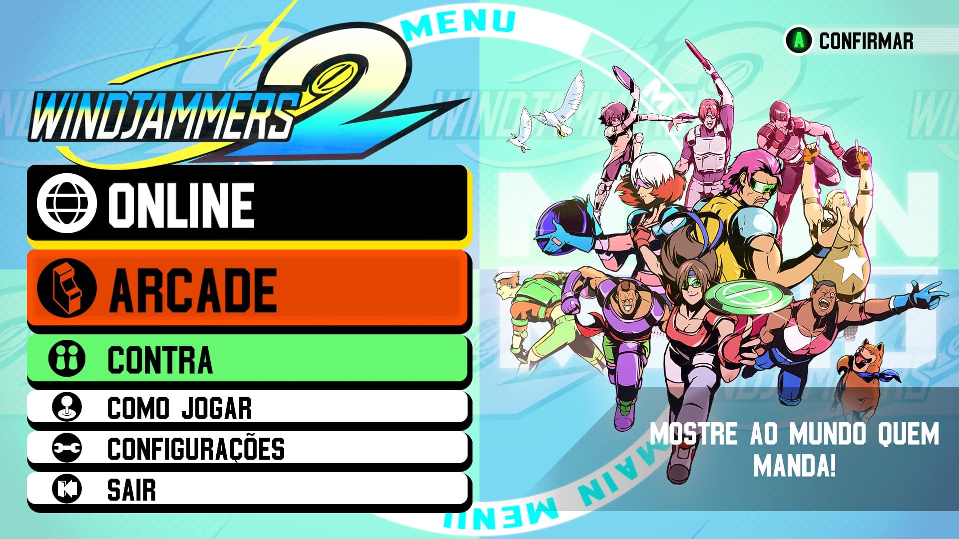 Tela inicial de Windjammers 2