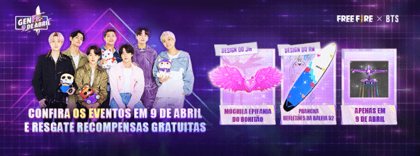 Free Fire libera neste s&aacute;bado (9) itens gratuitos do evento do BTS