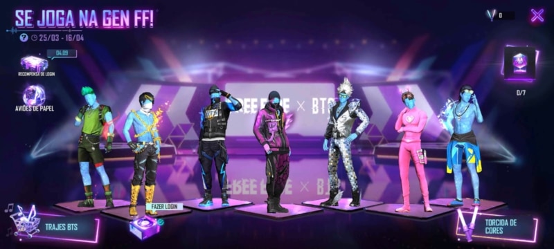 Free Fire libera neste s&aacute;bado (9) itens gratuitos do evento do BTS