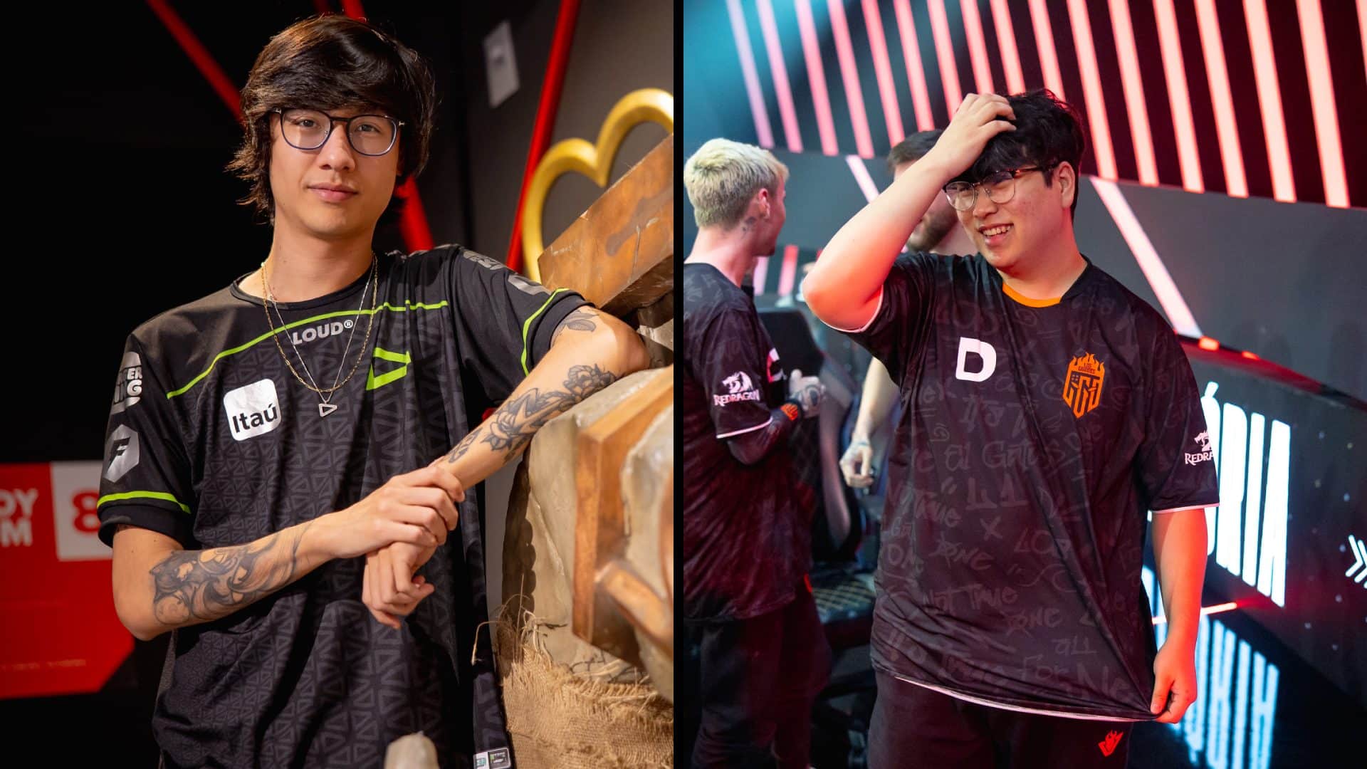 Montagem com foto de tinowns e Lava no CBLOL 2023