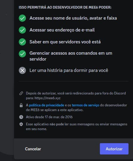 Instala&ccedil;&atilde;o Mee6