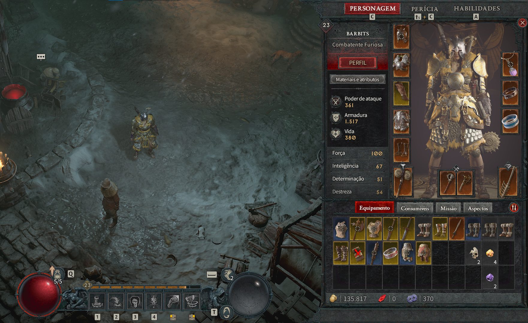 B&aacute;rbaro Diablo IV invent&aacute;rio 