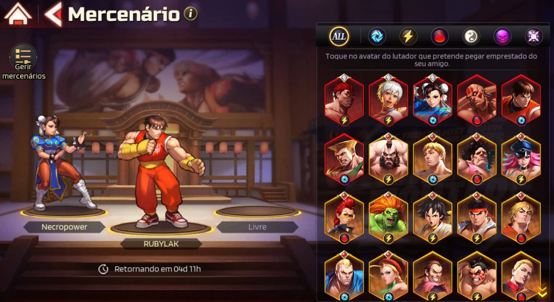 Empreste personagens em Street Fighter Duel
