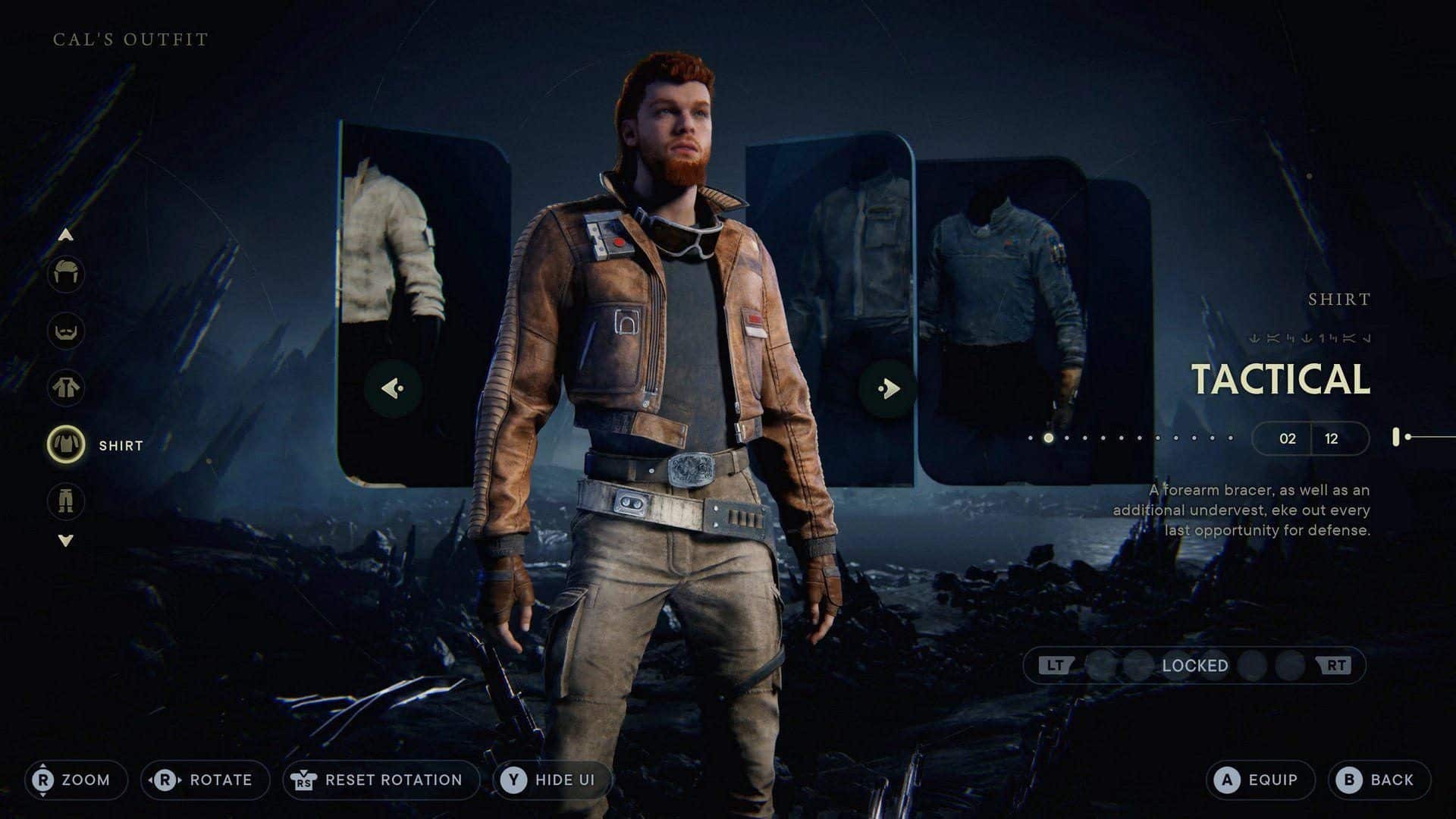 Tela de customiza&ccedil;&atilde;o de Cal Kestis em Star Wars Jedi: Survivor