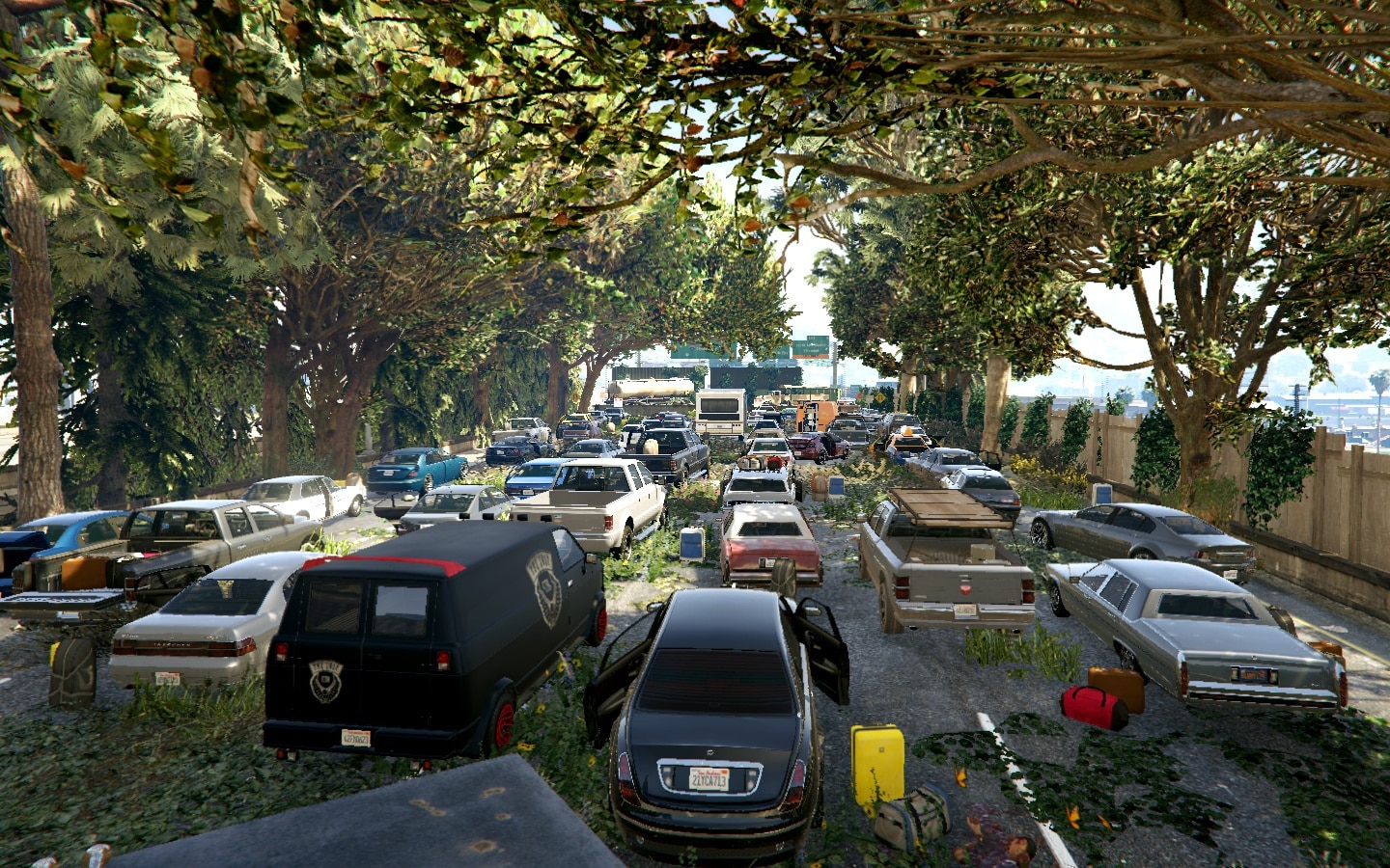 Imagem de um engarrafamento em cen&aacute;rio apocal&iacute;ptico - mods para GTA 5 