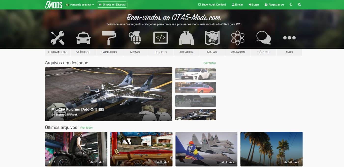 Imagem da interface do site GTA5 Mods - Melhores mods para GTA 5