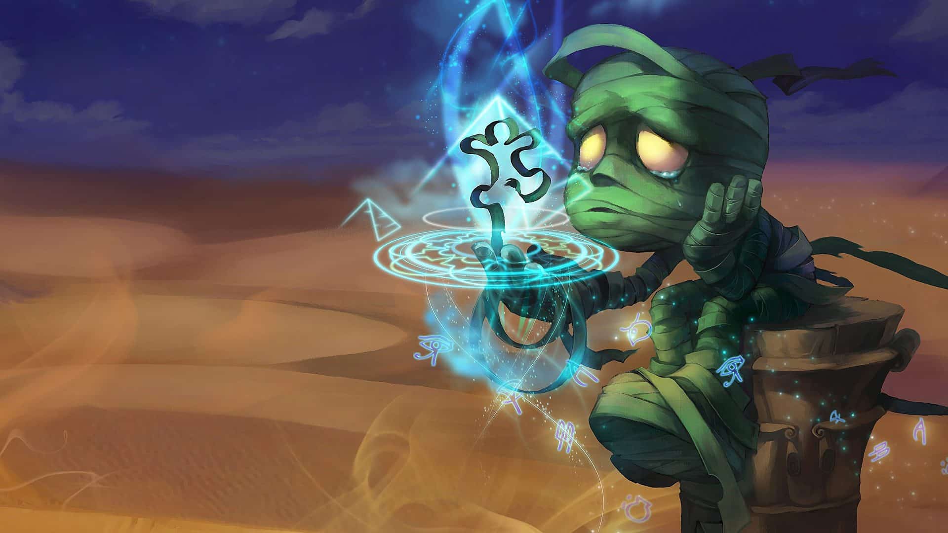 Splash art do campe&atilde;o Amumu, a M&uacute;mia Triste, do League of Legends