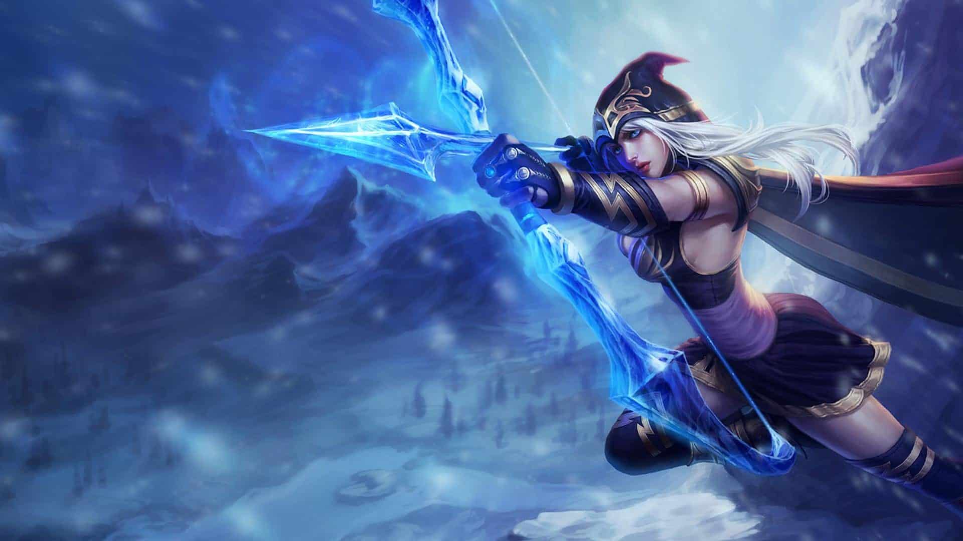 Splash art da campe&atilde; Ashe, a Arqueira de Gelo, do League of Legends