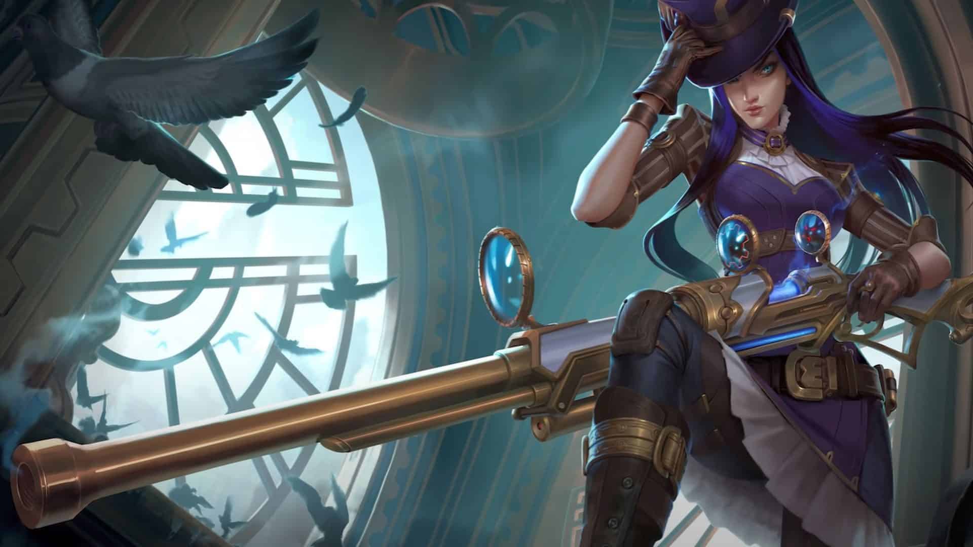 Splash art da campe&atilde; Caitlyn, a Xerife de Piltover, do League of Legends