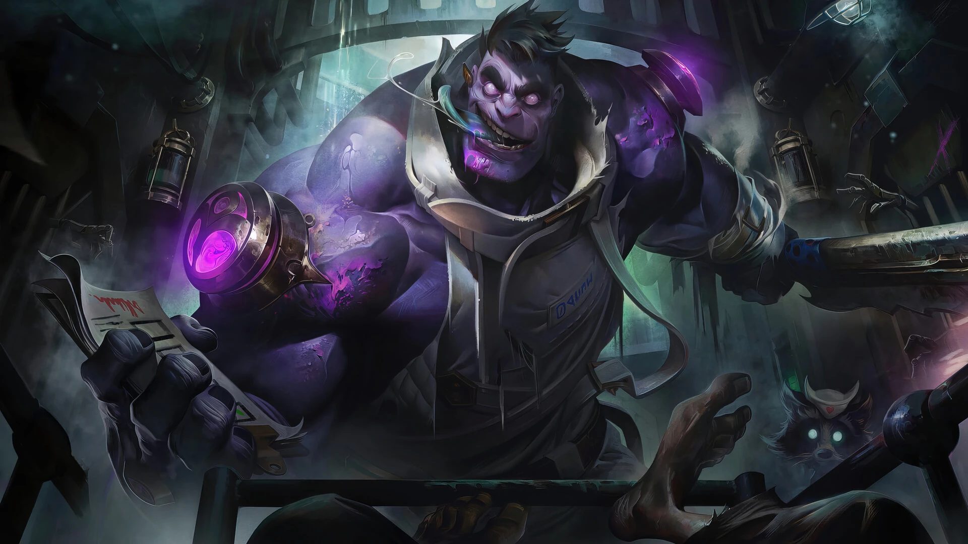 Splash art do campe&atilde;o Dr. Mundo, o Louco de Zaun, do League of Legends
