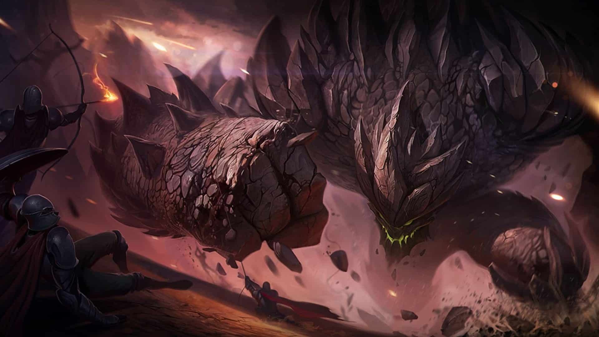 Splash art do campe&atilde;o Malphite, o Fragmento do Monolito, do League of Legends