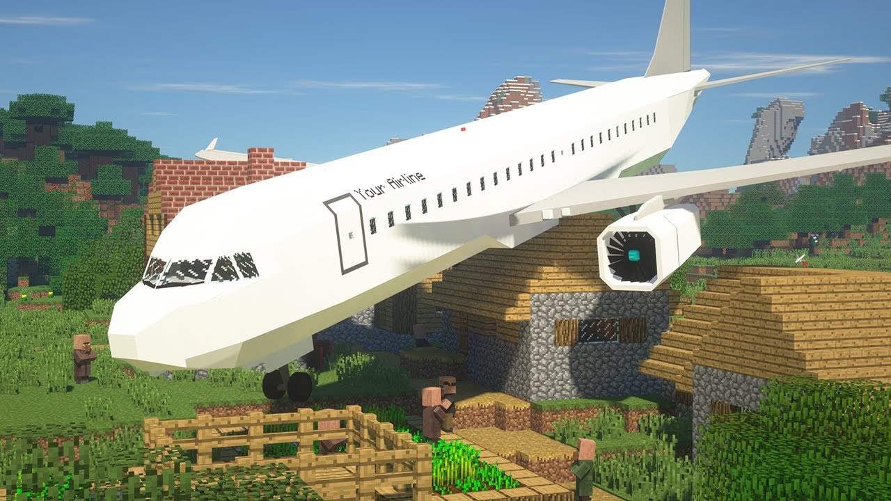 Avi&atilde;o estacionado na Vila dos Villagers - 50 Melhores Mods para Minecraft PC