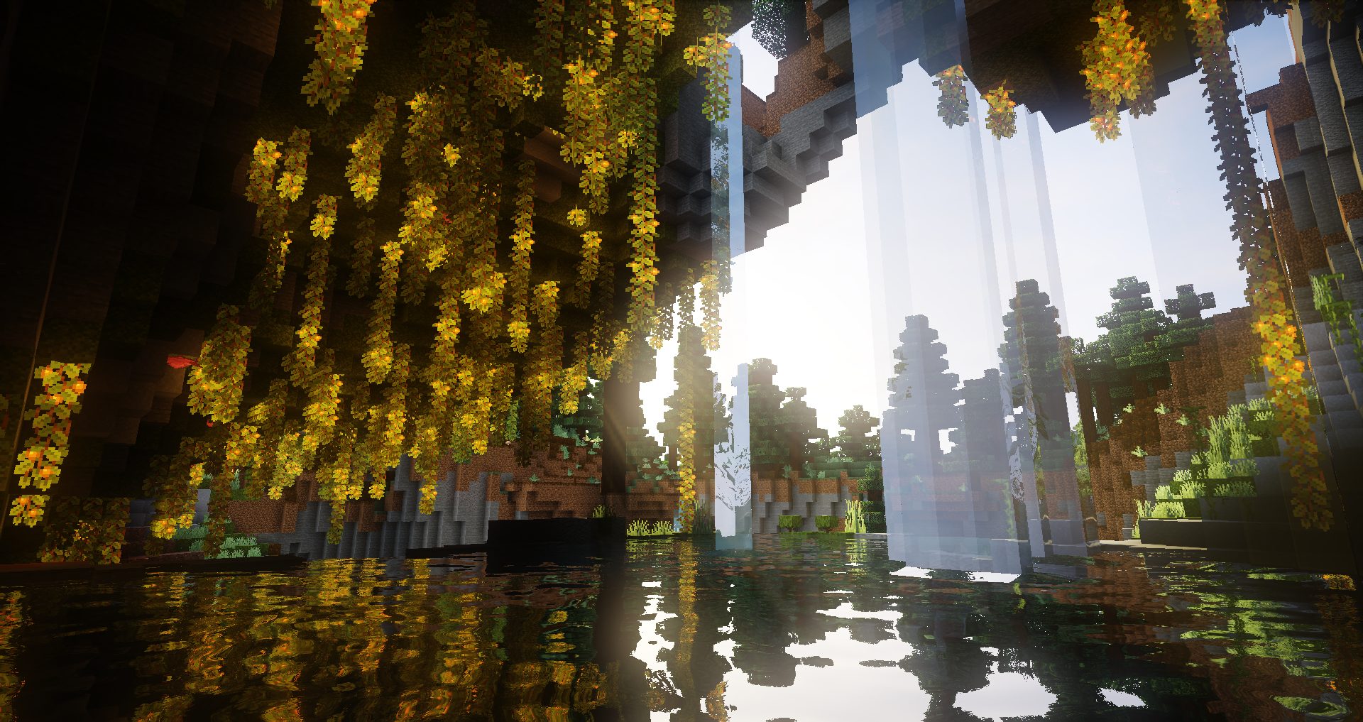 seed para Minecraft de uma linda e iluminada caverna