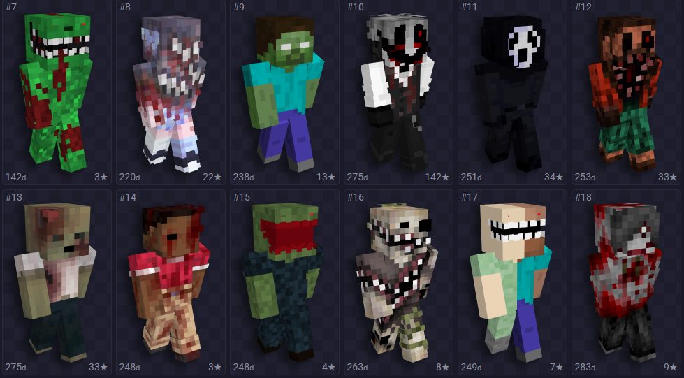 Lista contendo skin para Minecraft masculina na tem&aacute;tica de terror.