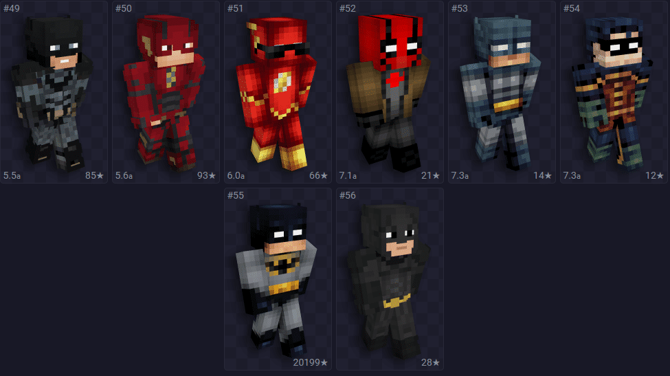 Lista contendo skin para Minecraft masculina na tem&aacute;tica da DC.