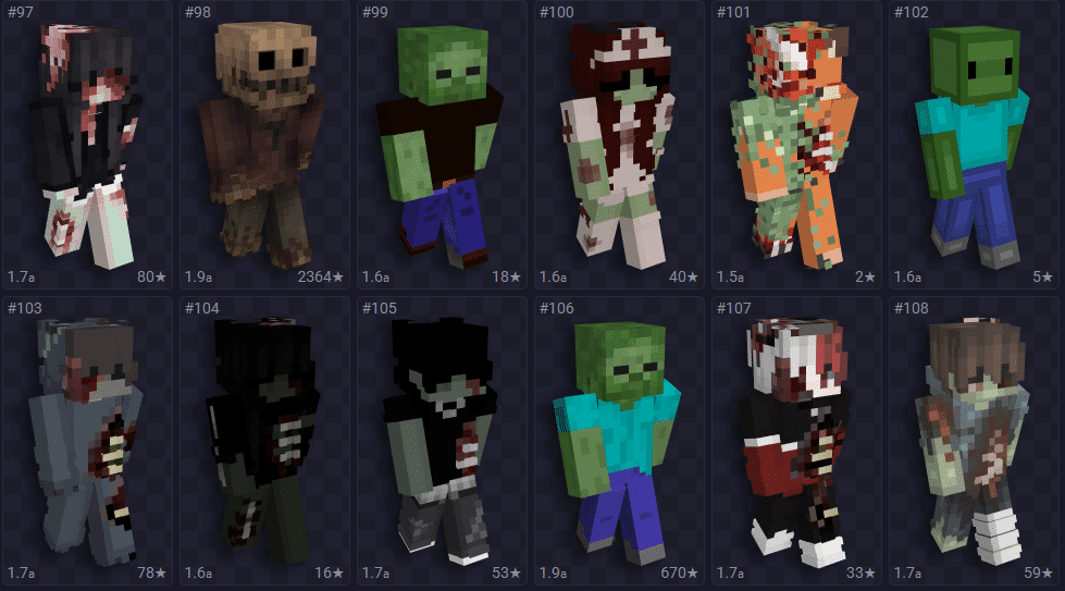 Lista contendo skin de Minecraft feminina na tem&aacute;tica de apocalipse.