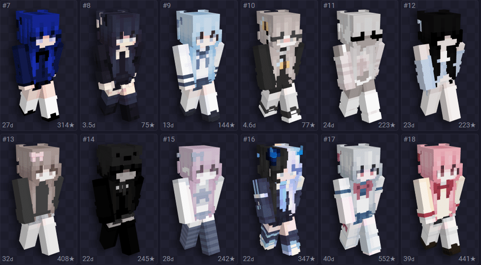 Lista contendo skin de Minecraft feminina em uma tem&aacute;tica casual.
