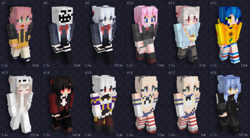 Lista contendo skin de Minecraft feminina na tem&aacute;tica de Anime Girl.