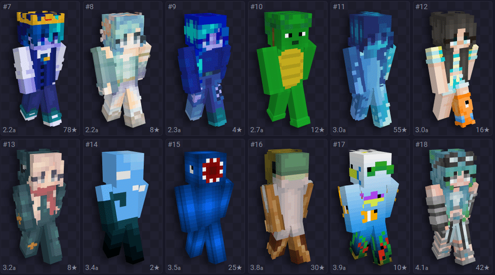 Lista incluindo skin de Minecraft feminina em uma tem&aacute;tica oce&acirc;nica.