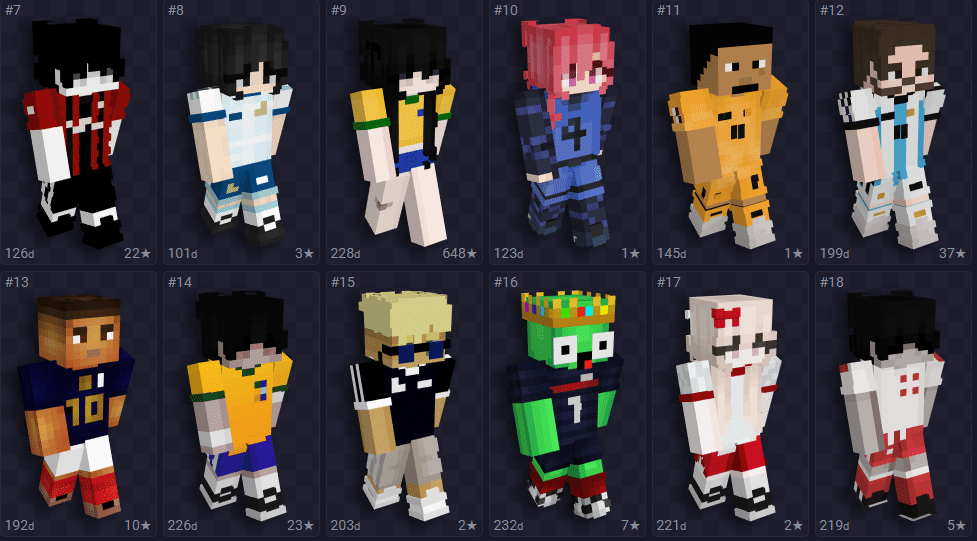 Lista incluindo skin para Minecraft masculina na tem&aacute;tica de futebol.