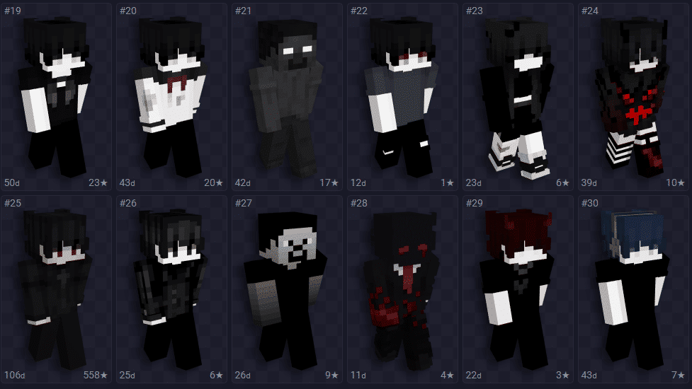 Lista contendo skin para Minecraft masculina na tem&aacute;tica Dark.