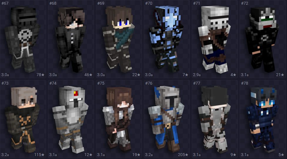 Lista contendo skin para Minecraft masculina na tem&aacute;tica de guerreiros.