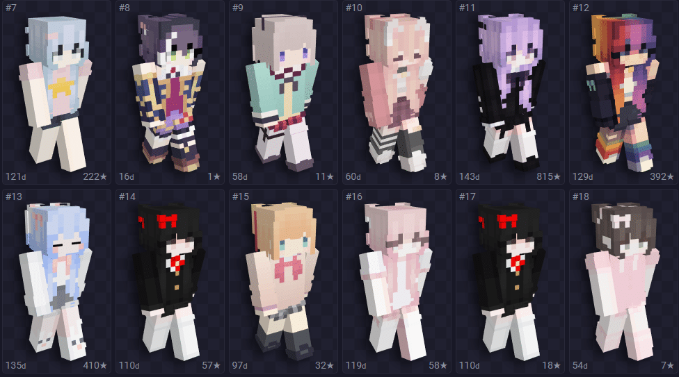 Lista contendo skin de Minecraft feminina em uma tem&aacute;tica fofa.
