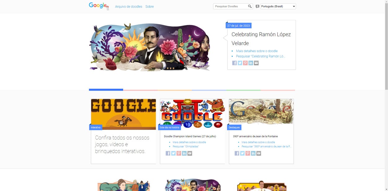 Interface do site "Google Doodle". (Divulga&ccedil;&atilde;o / Google)