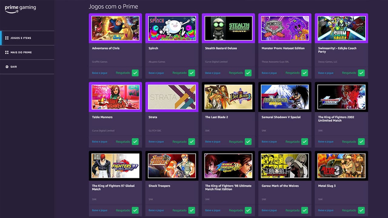 Amazon Prime Gaming jogos