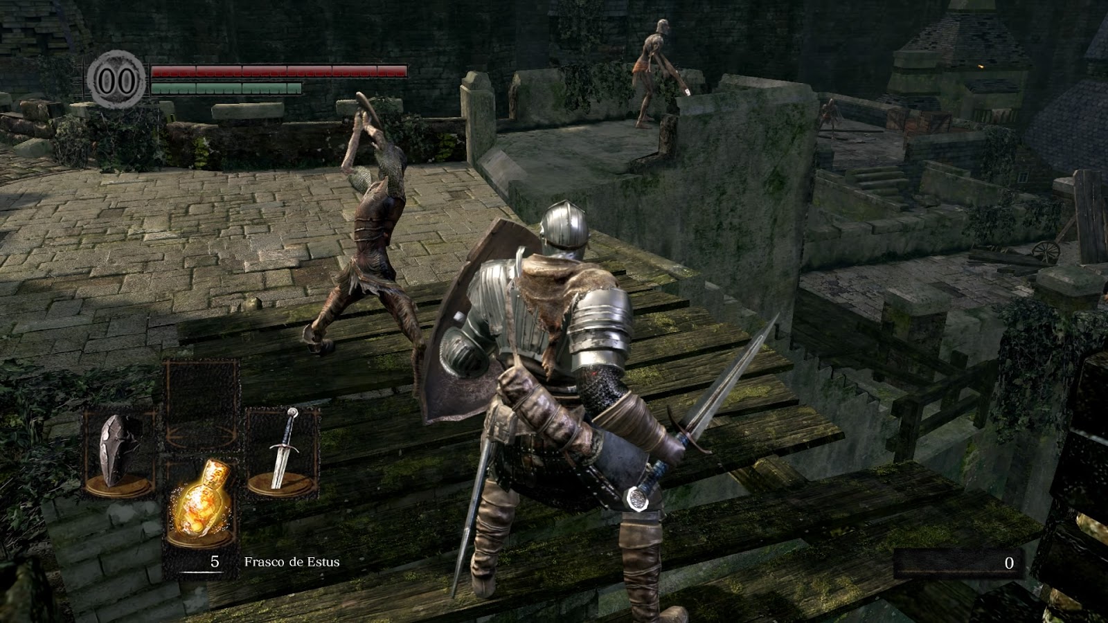 10 Dicas essenciais para jogar Dark Souls Remastered Foto de uma batalha entre o protagonista e um inimigo na região do "Burgo dos Mortos-Vivos". (Divulgação / Internet)