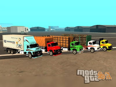 Imagem demonstrando caminh&otilde;es do mod para GTA San Andreas. (Divulga&ccedil;&atilde;o / MODS GTASA)