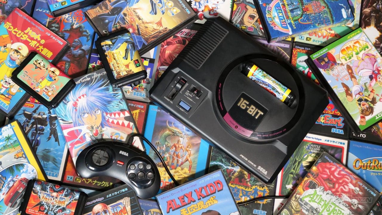 Imagem mostrando o console e os jogos de Mega Drive. (Divulga&ccedil;&atilde;o / Internet)
