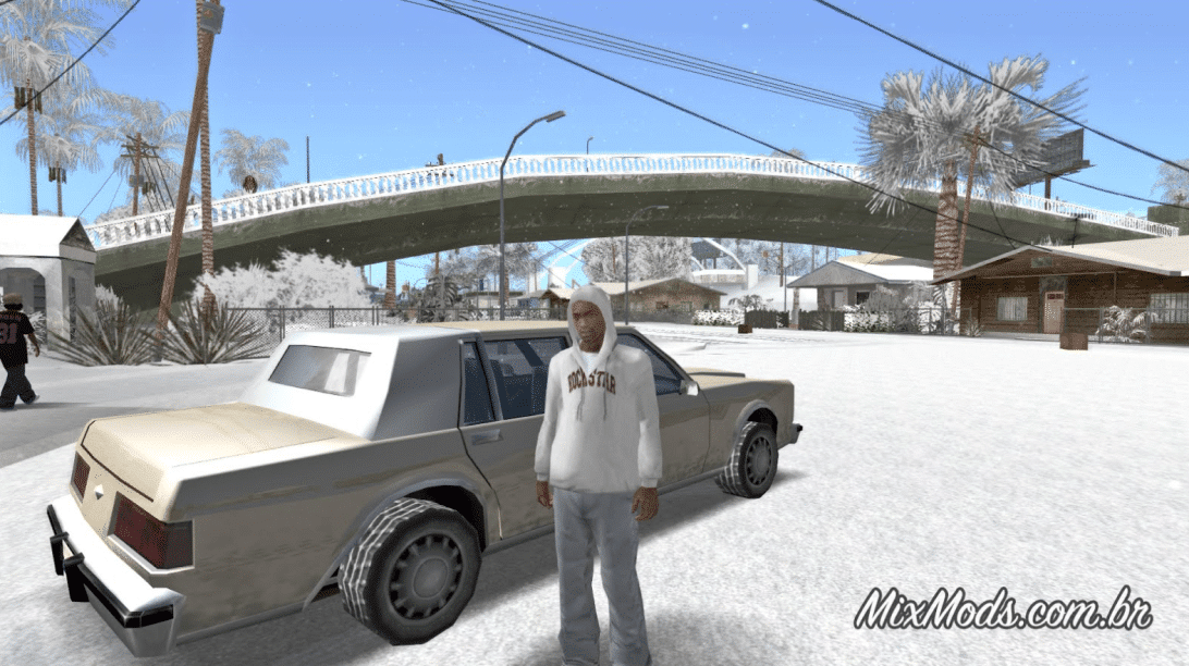 CJ em seu bairro Grove Street cobertos de neve. (Divulga&ccedil;&atilde;o / MixMods)