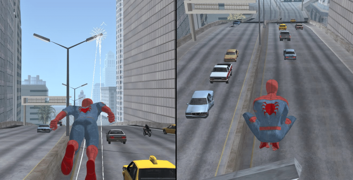 Imagens originadas do mod Spider-Man Mod for GTA SA. (Divulga&ccedil;&atilde;o / Internet)