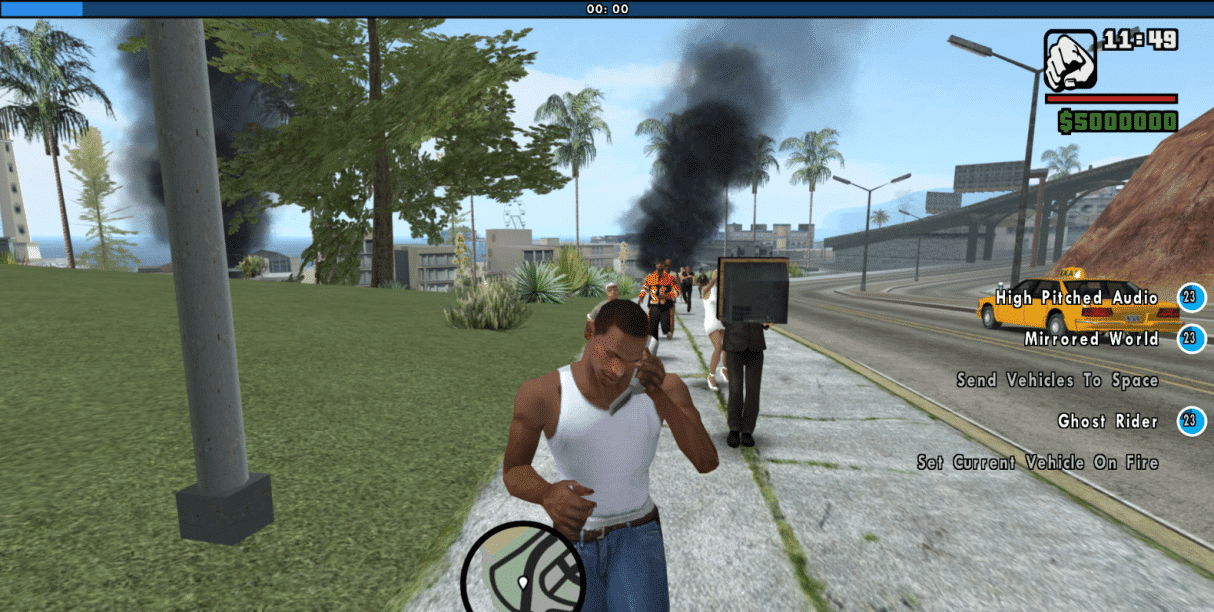 Foto apresentando o caos que o mod disponibiliza para o GTA San Andreas. (Divulga&ccedil;&atilde;o / Internet)