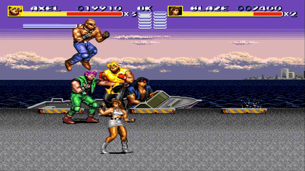 Captura de tela de Axel e Blaze no pier de Streets of Rage 3. (Divulga&ccedil;&atilde;o / Internet)