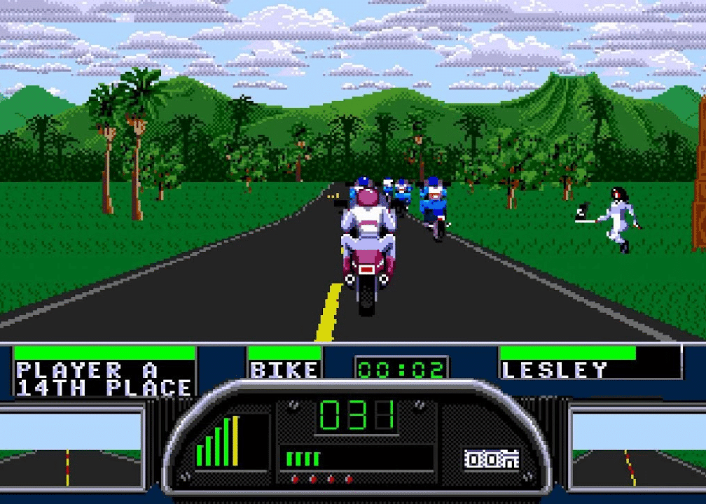 Captura de tela do game Road Rash II em corrida. (Divulga&ccedil;&atilde;o / Internet)