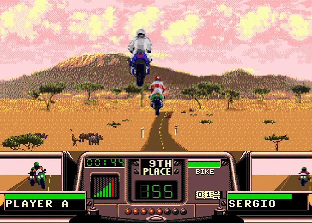 Imagem de um grande salto em Road Rash III em um cen&aacute;rio australiano. (Divulga&ccedil;&atilde;o / Internet)