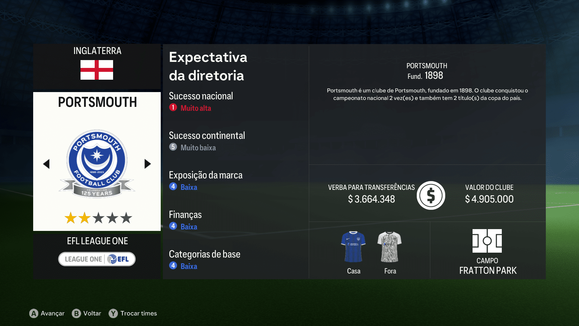 Print do Portsmouth em FC 24