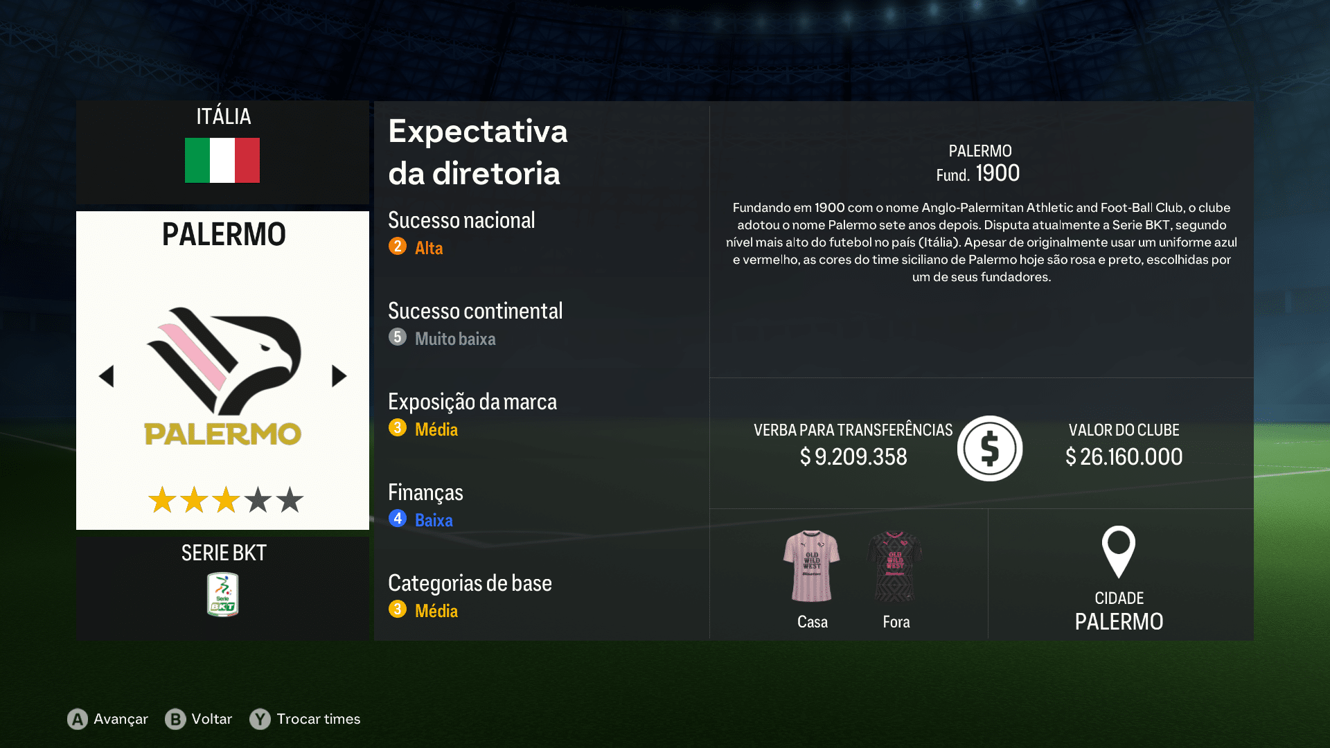 Print do Palermo em FC 24