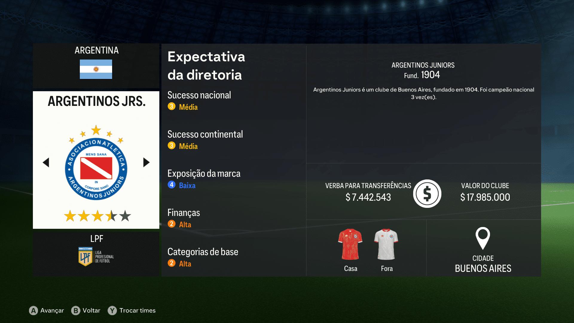 Print do Argentinos Jrs. em FC 24