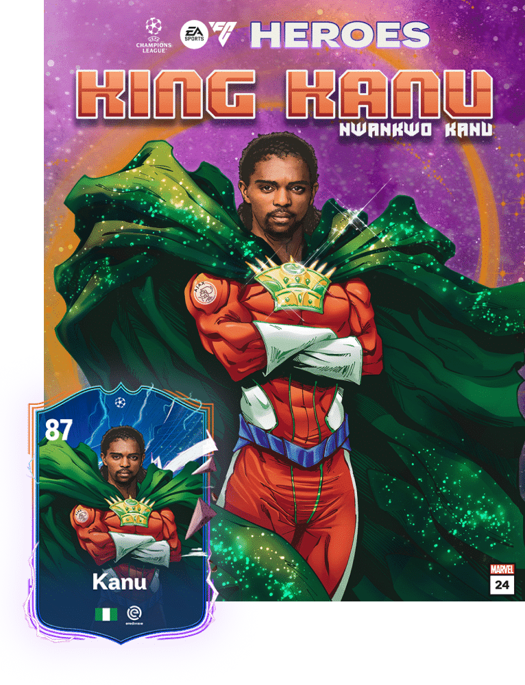 Carta de Kanu como um dos Her&oacute;is do Ultimate Team de FC 24