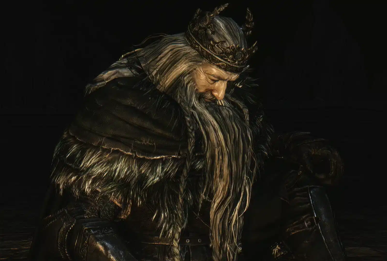 Imagem do Rei Vendrick em uma de suas mem&oacute;rias, em Dark Souls 2: SotFS