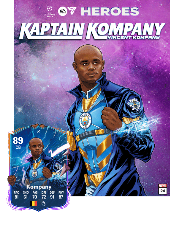Carta de Kompany como um dos Her&oacute;is do Ultimate Team de FC 24