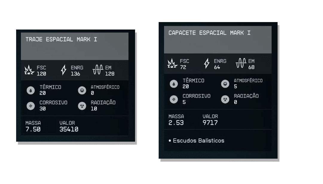 Traje Mark I em Starfield - atributos e estatisticas